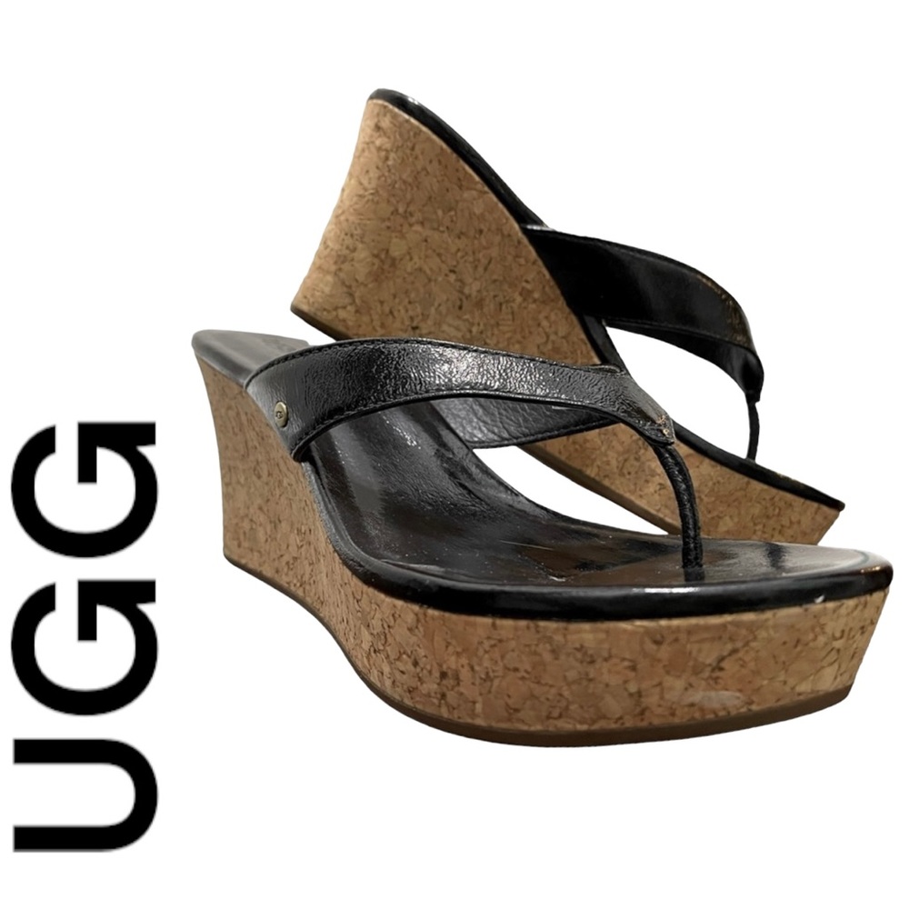 UGG Natassia Black Patent Leather Cork
Wedge Sandal Size 9